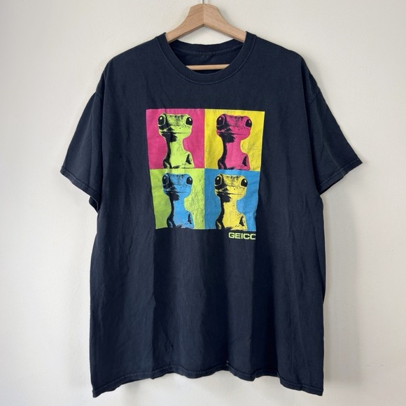 Vintage Geico Insurance Andy Warhol Style Art Black Tee Shirt - XL
